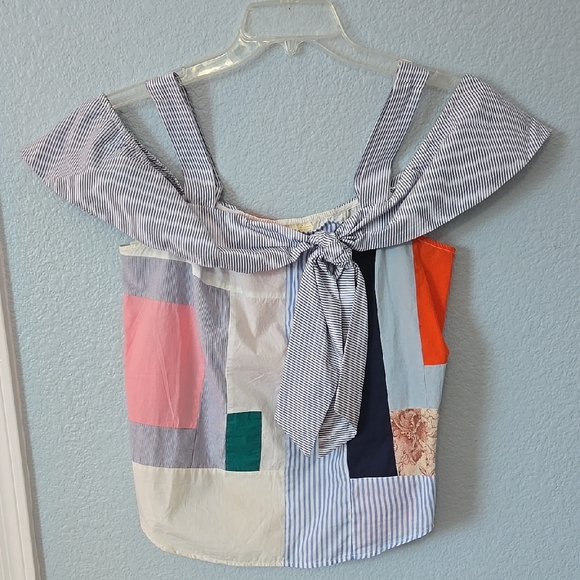 MAEVE ANTHROPOLOGIE Medley Patchwork Cold Shoulder Top Size 10 Cottagecore - Picture 3 of 13